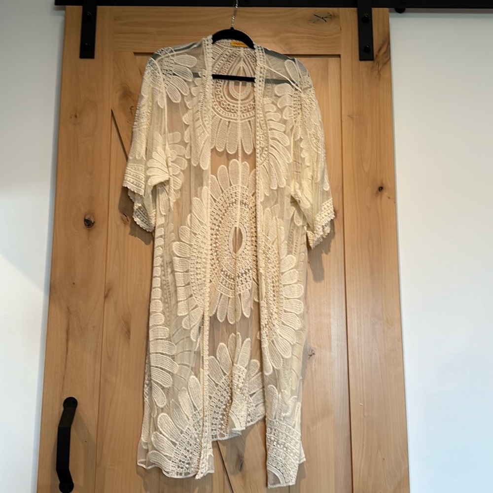Boho Duster Women’s Open-Front Lace Mesh Cover-Up